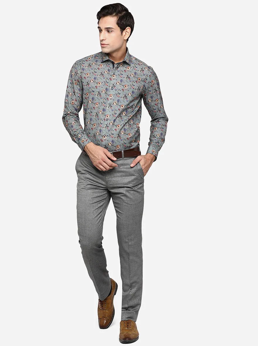 Light Green Printed Slim Fit Party Wear Shirt | Greenfibre