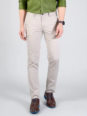 Light Grey Self Textured Slim Fit Casual Trouser | JadeBlue