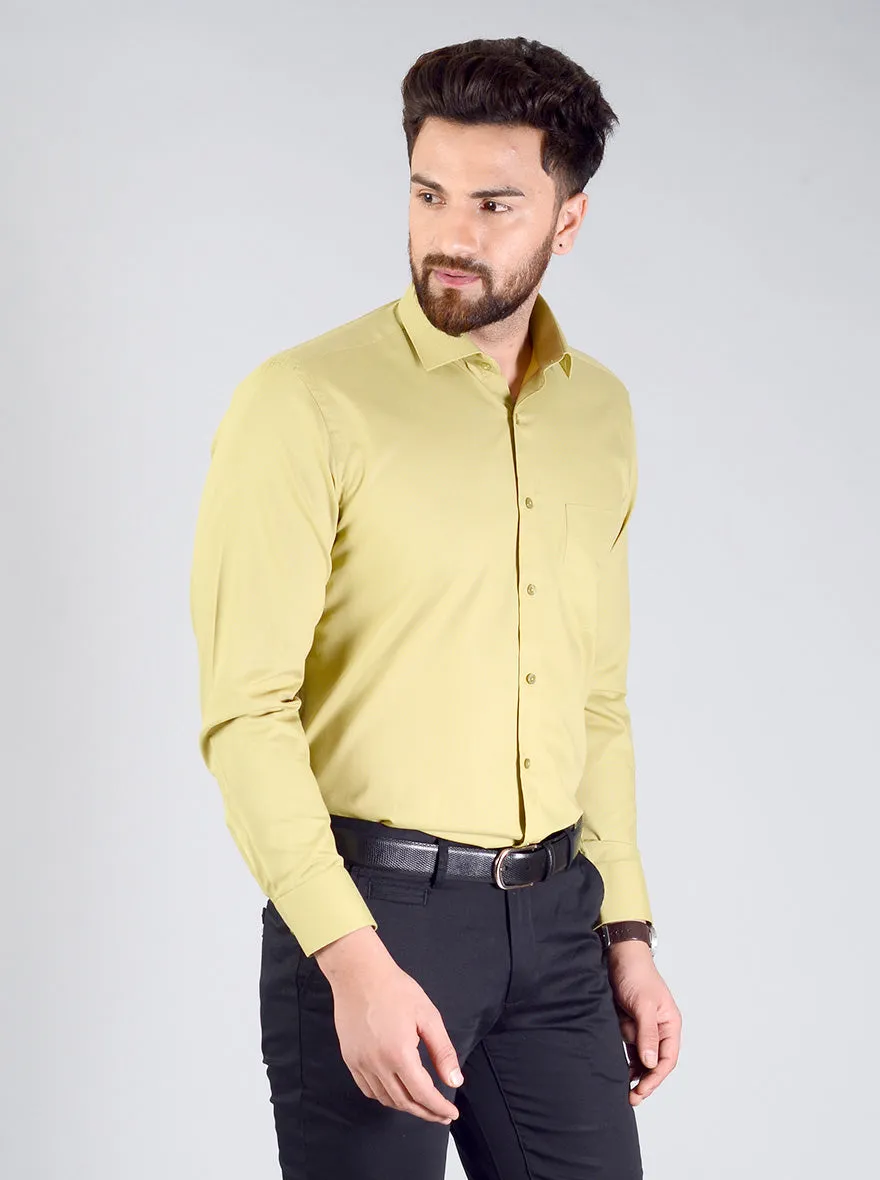 Light Olive Green Self Design Regular Fit Formal Shirt | Greenfibre