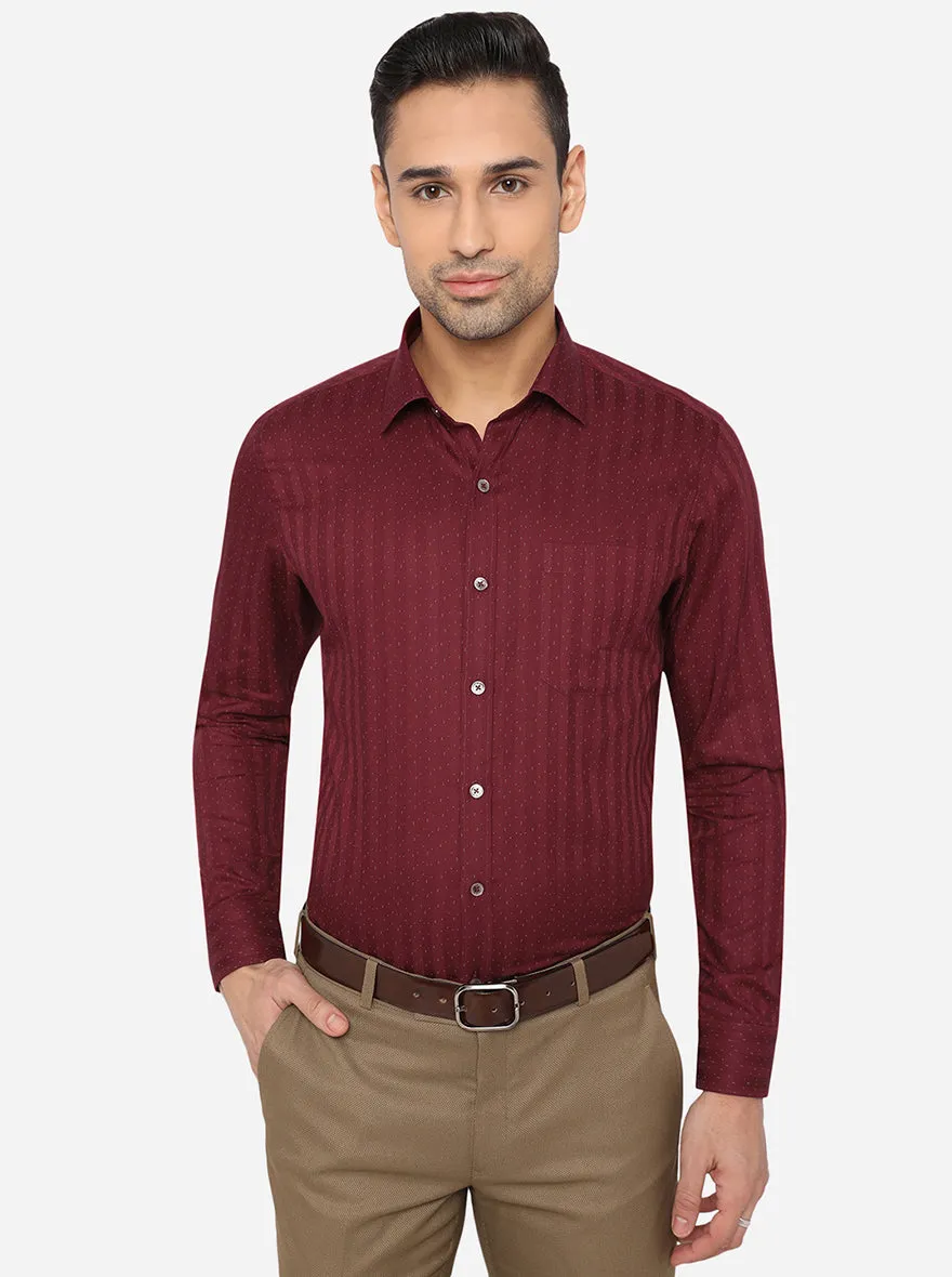 Maroon Printed Slim Fit Formal Shirt | JadeBlue