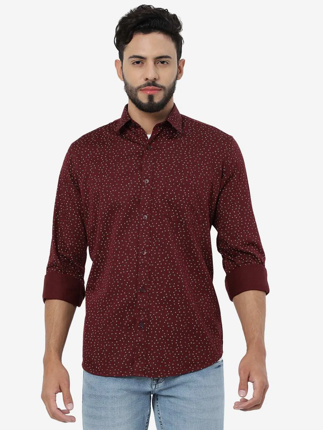 Maroon Printed Smart Fit Semi Casual Shirt | Greenfibre