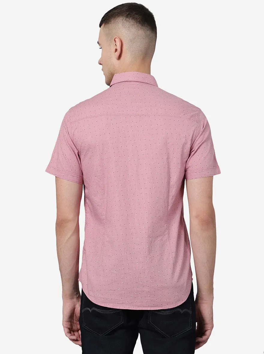 Mauve Pink Printed Slim Fit Casual Shirt | Greenfibre