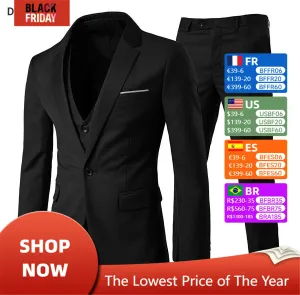 Men Suits For Wedding Elegant 3 Pieces 2 Set Jackets Vest Pants Luxury Blazers Outfit Fashion Classic Full 2024 Formal Costume