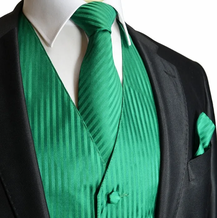 Men's Green Striped Vest and Tie