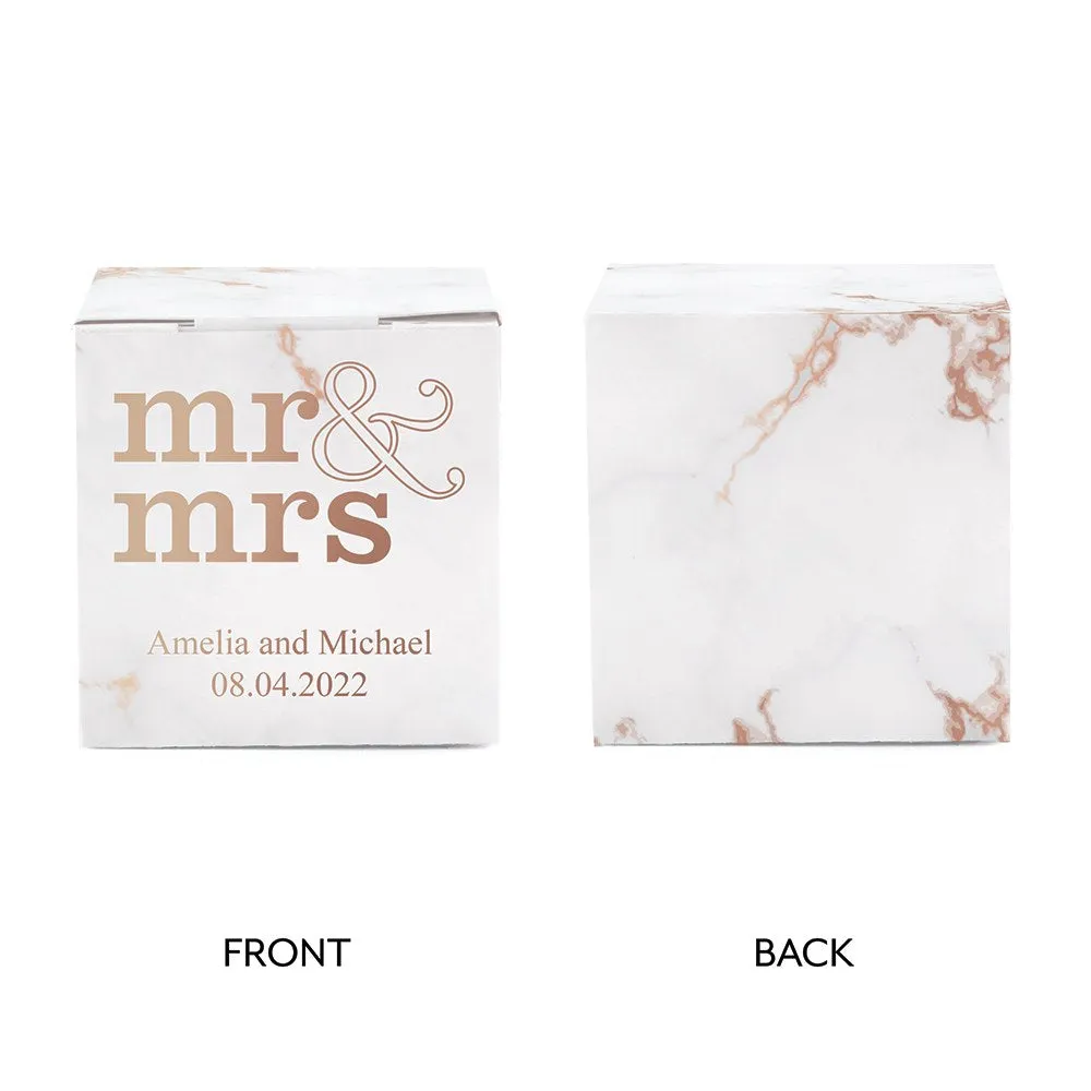 MINI CUSTOM FOIL PRINTED SQUARE PAPER FAVOR BOXES - MR. & MRS