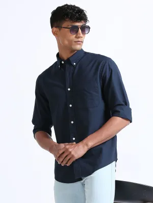 Navy-Blue Relaxed Fit Oxford Shirt