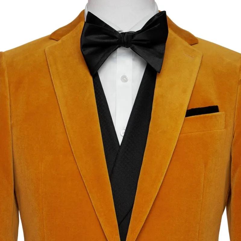 Orange Notched Lapel Two Pieces Velvet Prom Suits