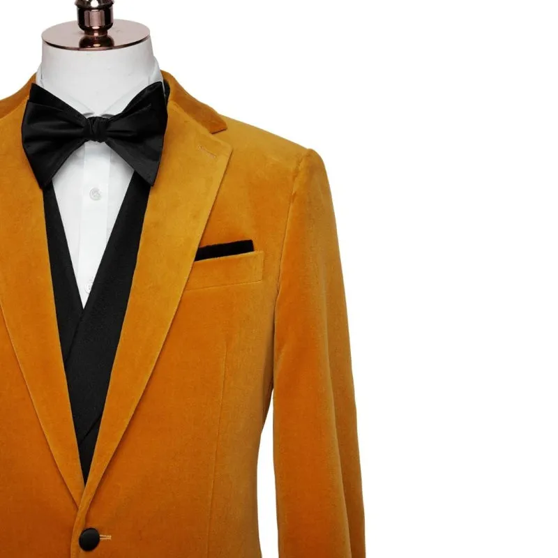 Orange Notched Lapel Two Pieces Velvet Prom Suits