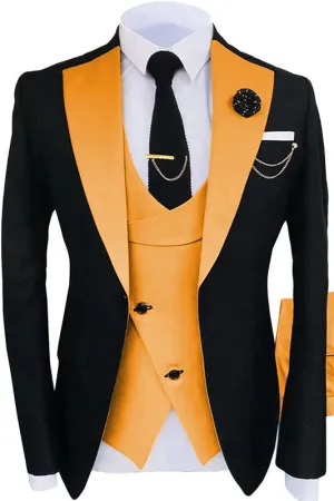 Orange Shawl Lapel Three Pieces Prom Suits Slim Fit Wedding Suits