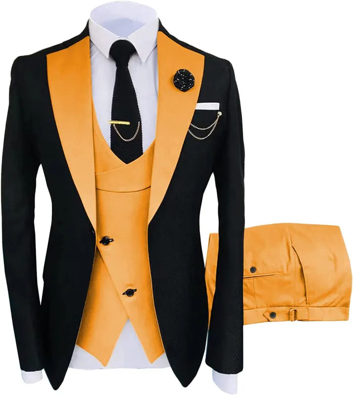 Orange Shawl Lapel Three Pieces Prom Suits Slim Fit Wedding Suits