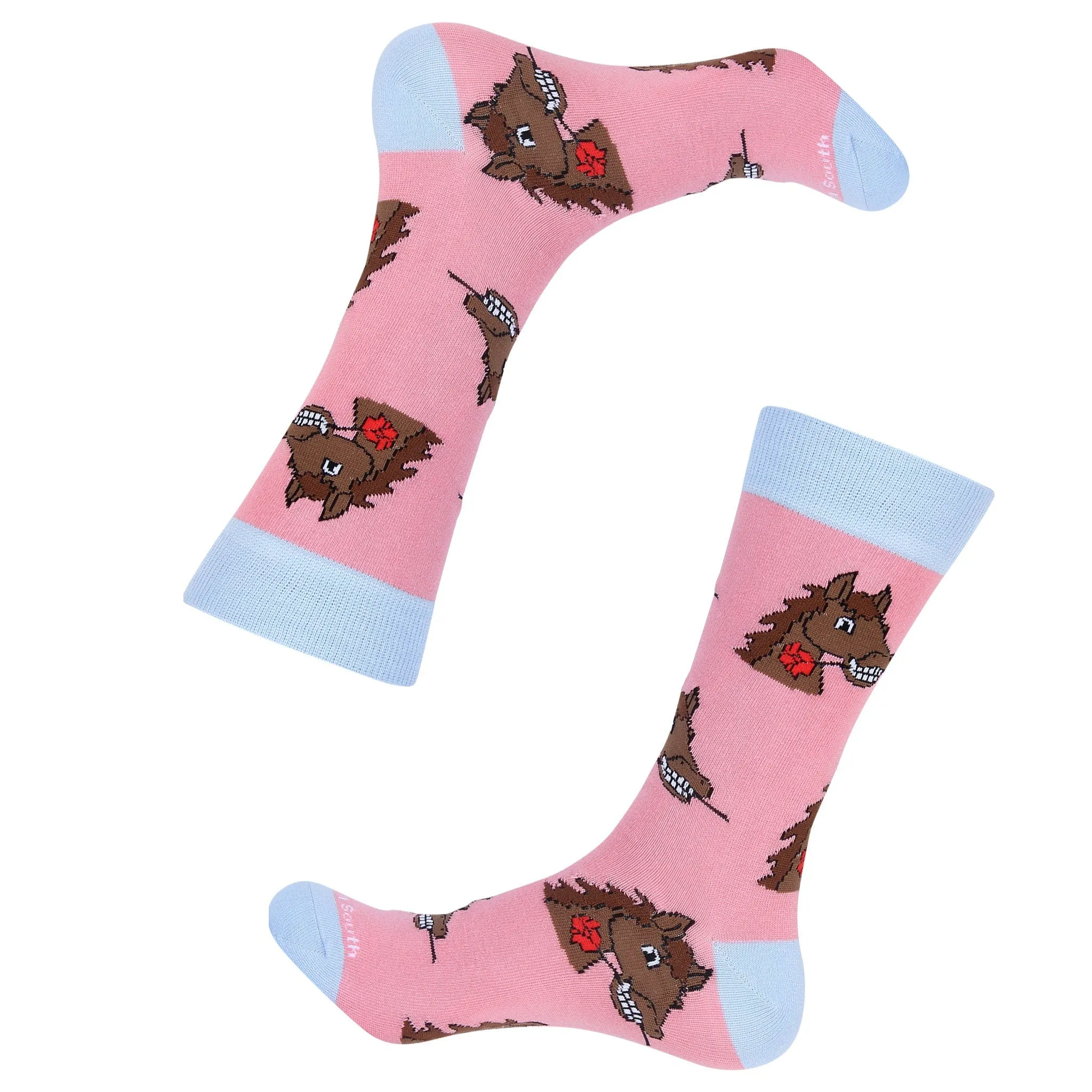 Pink Horse Head Biting Rose Sock