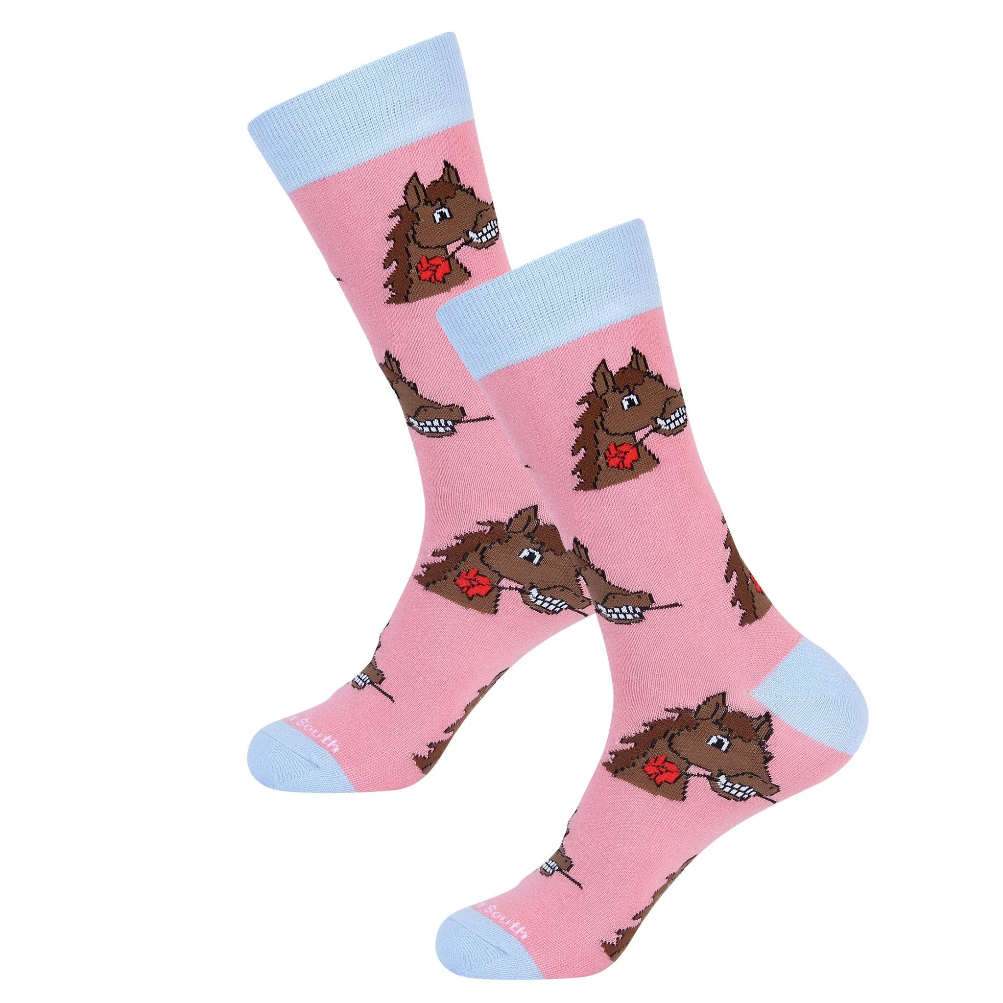 Pink Horse Head Biting Rose Sock