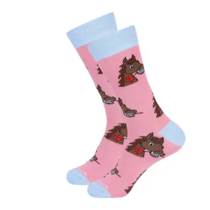 Pink Horse Head Biting Rose Sock