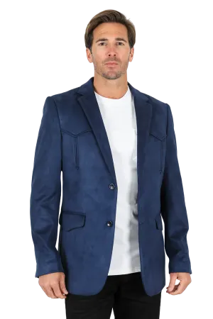 Platini Men's Navy Double Button Suede Blazer