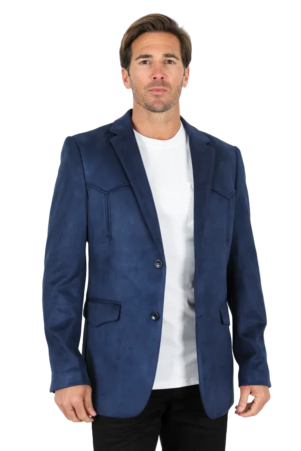 Platini Men's Navy Double Button Suede Blazer