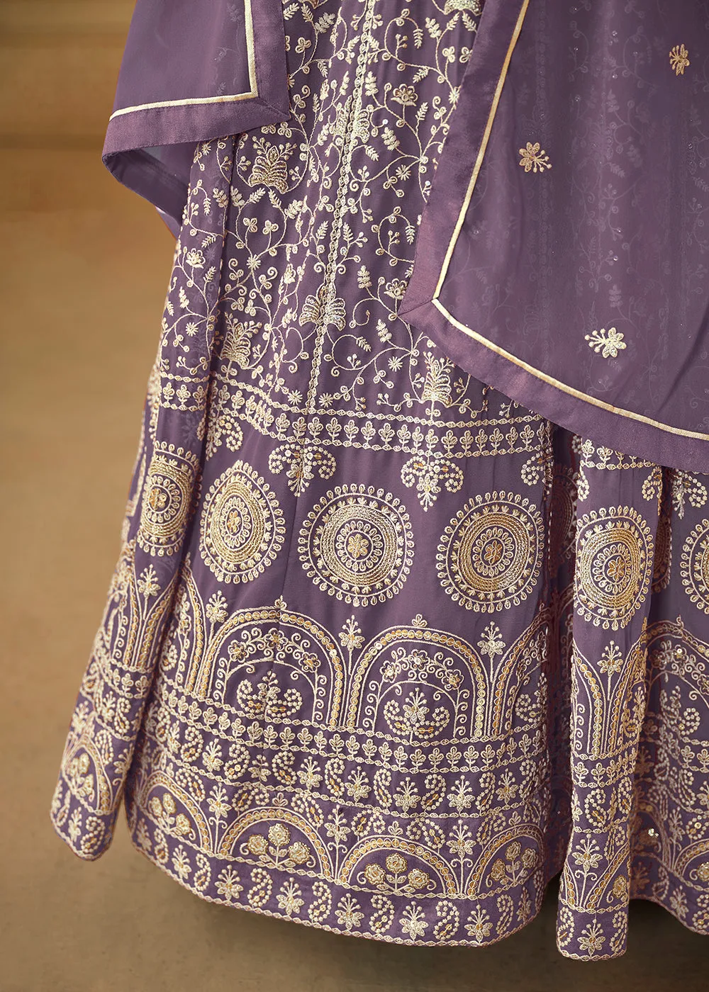 Pretty Purple Thread & Sequins Georgette Anarkali Suit