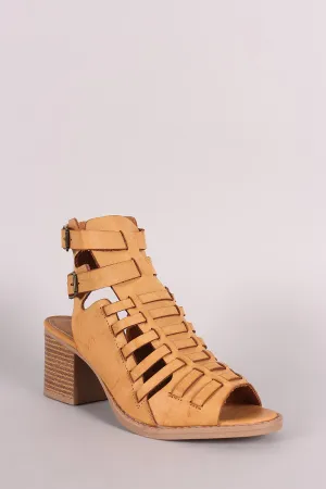 Qupid Huarache Open Toe Chunky Heel