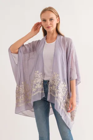 RAJ BLANCHE PERIWINKLE BORDER EMBROIDERED KIMONO