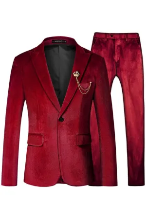 Red Velvet Two Pieces Peaked Lapel Prom Suits