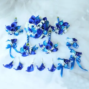 Royal Blue Calla Lily Wedding Bouquets Boutonnieres Corsages