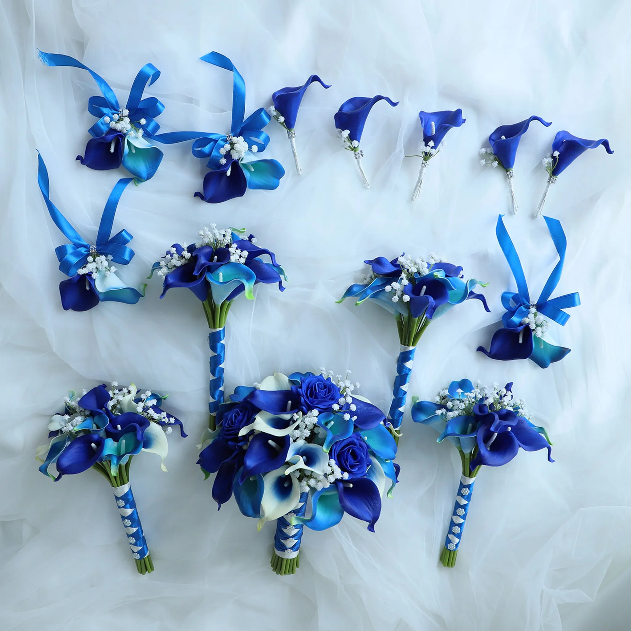 Royal Blue Calla Lily Wedding Bouquets Boutonnieres Corsages