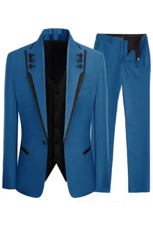 Shawl Lapel Three Pieces Prom Suits Blue Wedding Tuxedos