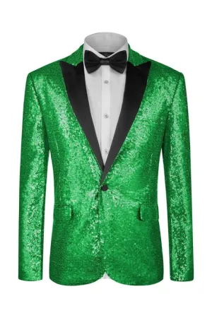 Shiny Green Sequins Two Pieces Prom Suits Peaked Lapel Bestmen Tuxedo