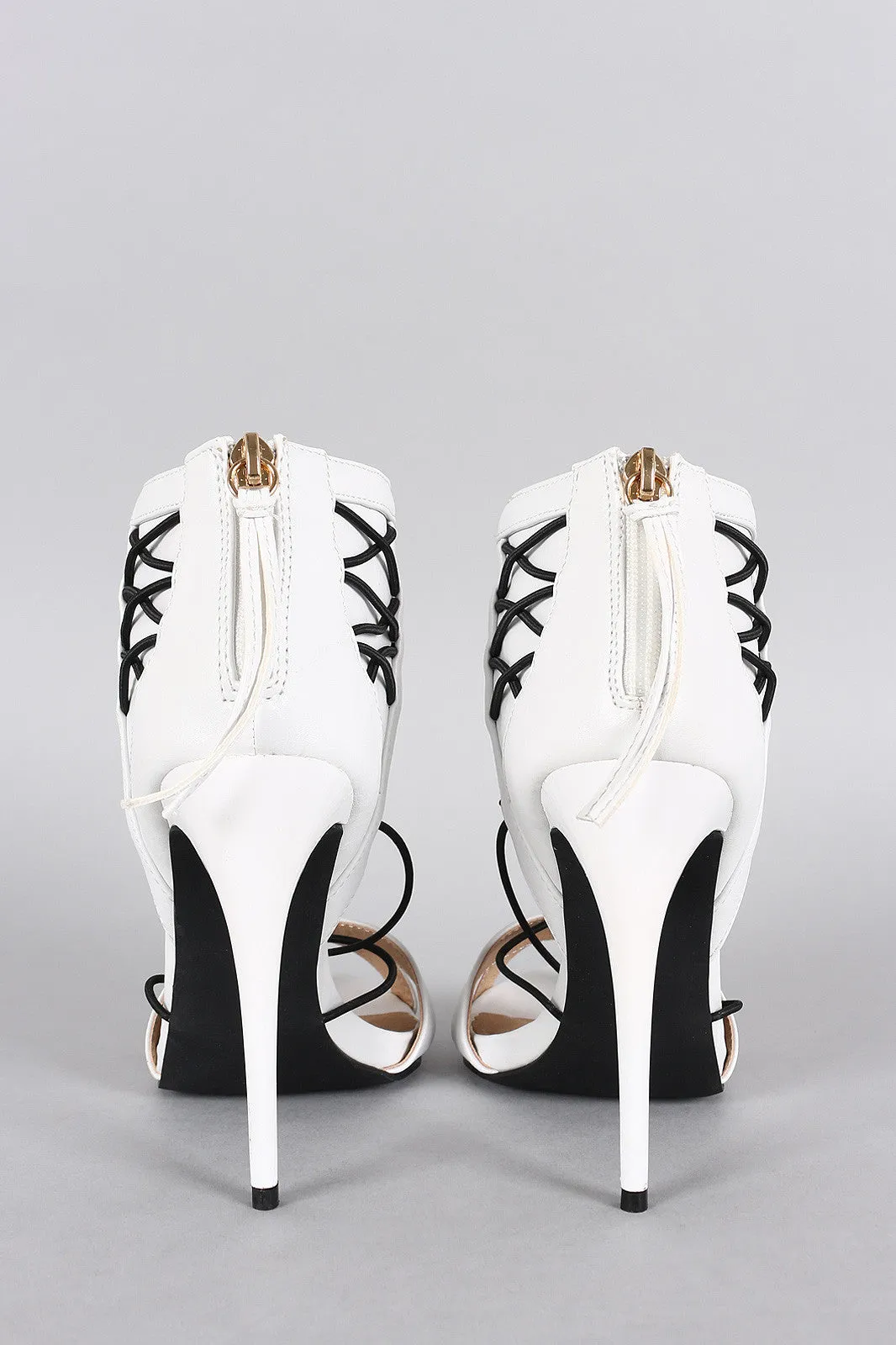 Strappy Elasticized Crisscross Peep Toe Stiletto Heel