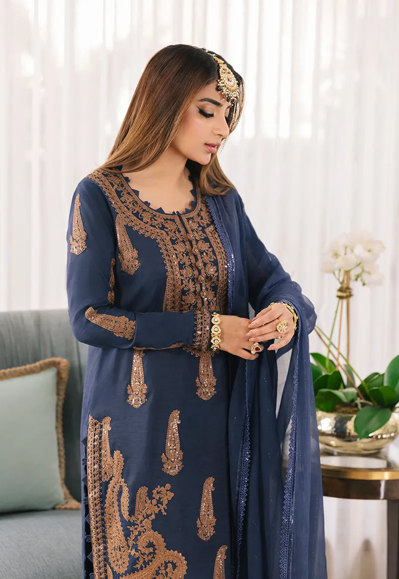 Teal Blue Suit - Maahru, Noorie & Meerub '23 by Asim Jofa - AJSM-49