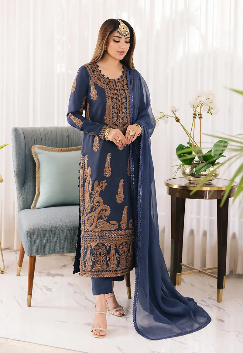 Teal Blue Suit - Maahru, Noorie & Meerub '23 by Asim Jofa - AJSM-49