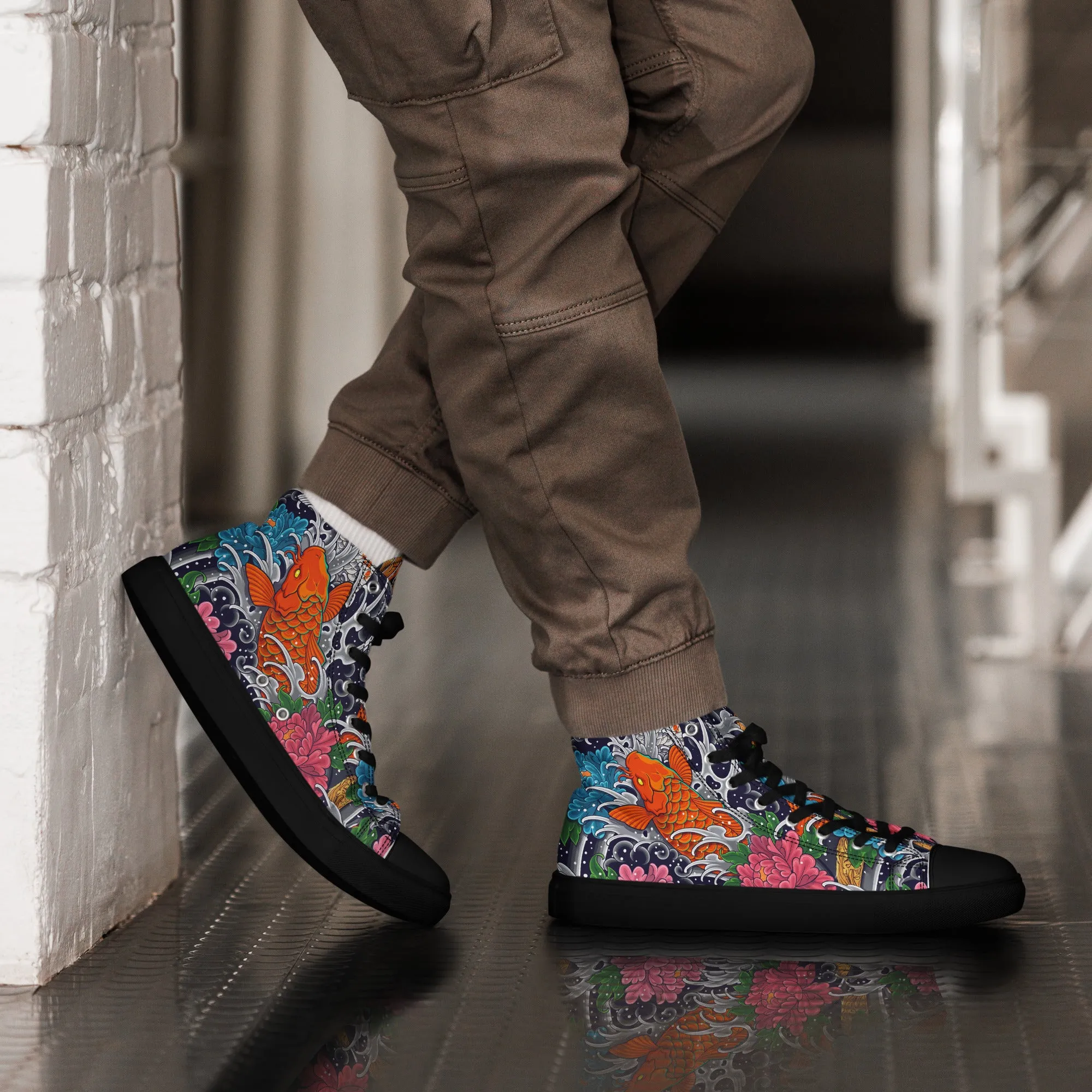 Unisex high top canvas shoes - Koi Fish