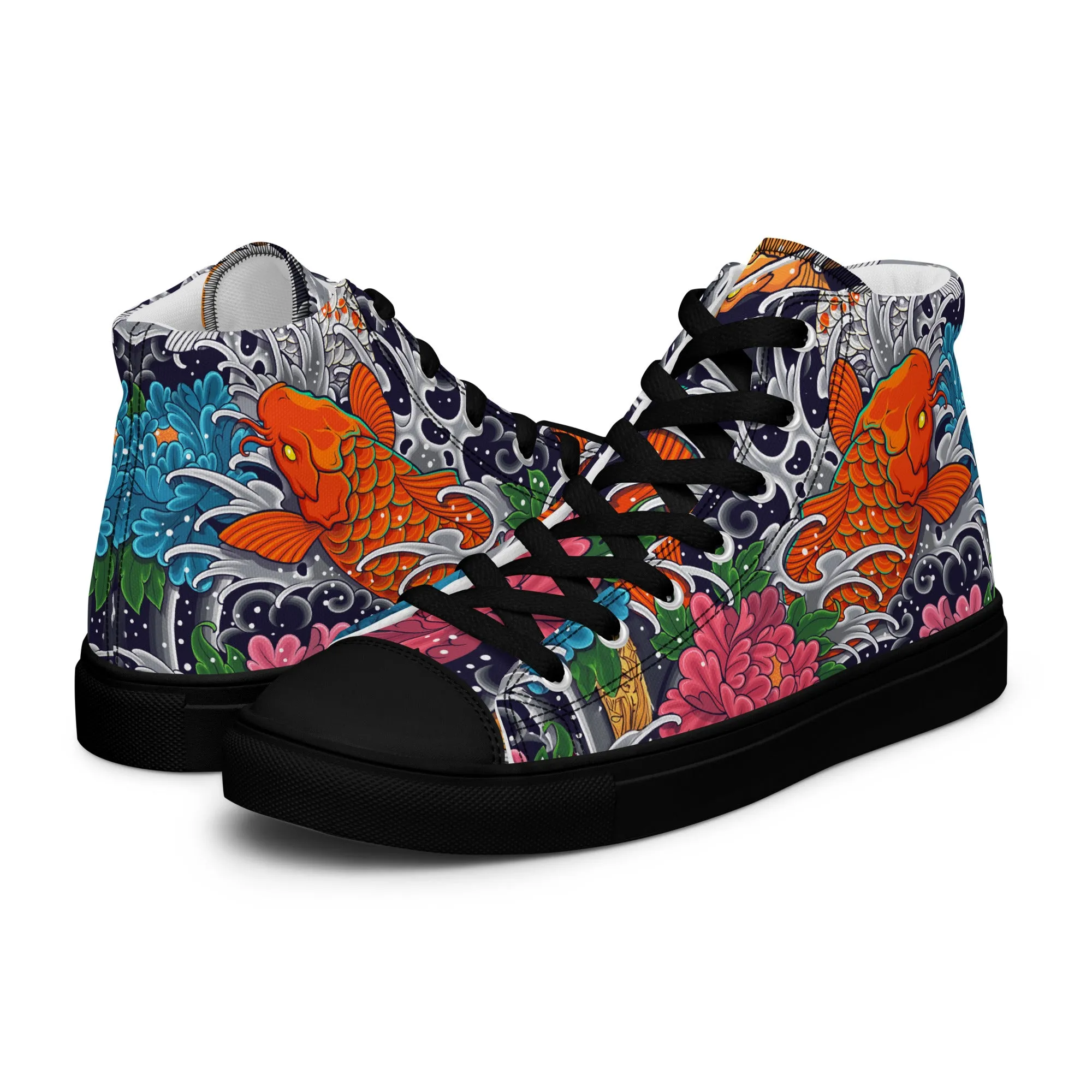 Unisex high top canvas shoes - Koi Fish