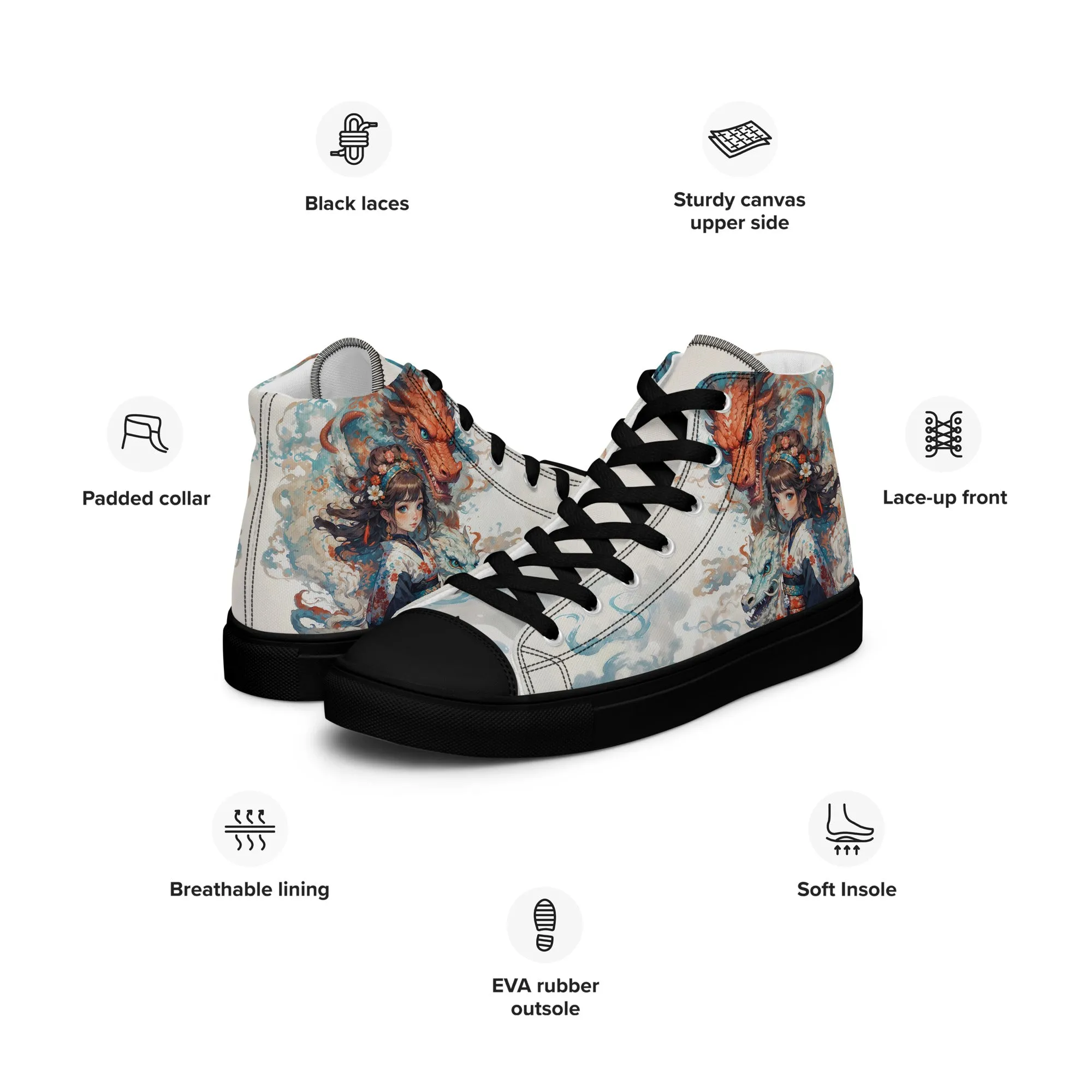 Unisex high top canvas shoes - Two Dragons