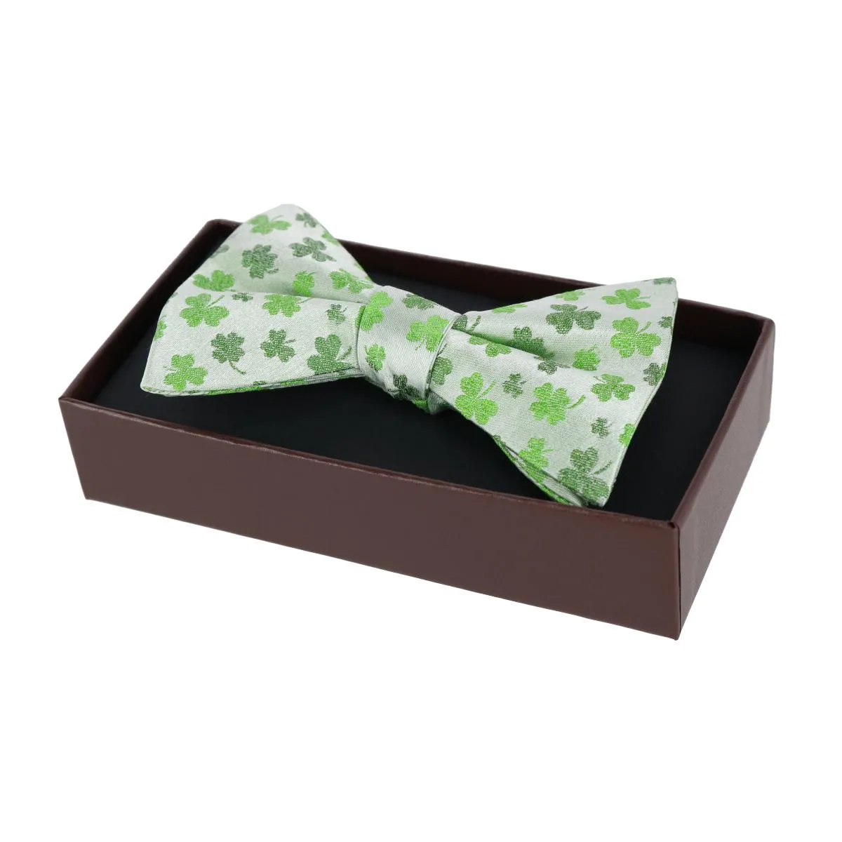 White Shamrock Novelty Silk Bow Tie