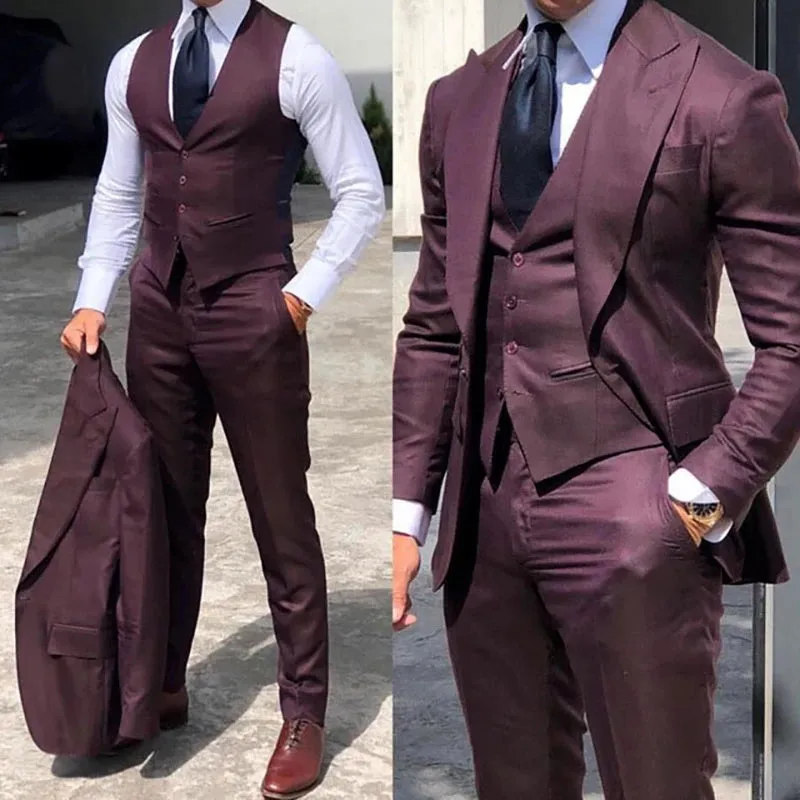 Wiaofellas  -  Men Suits 3 Pieces Set Prom Wedding Suits for Men Tuxedos Slim Fit Bridegroom Marriage Costume Custom Jacket Vest Pants