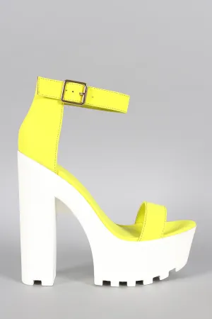 Wild Diva Lounge Neon Nubuck Ankle Strap Lug Sole Platform Heel