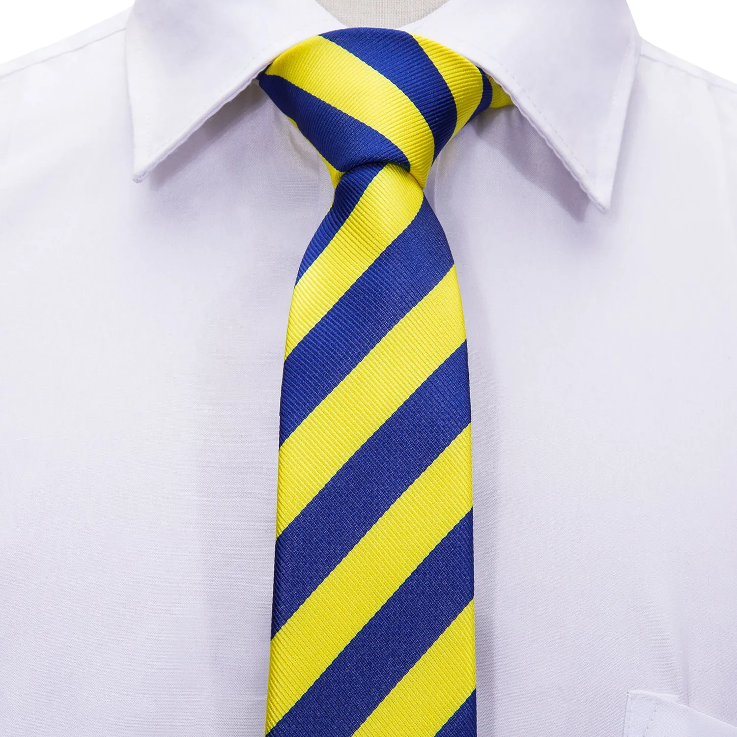 Yellow Blue Striped Children's Kids Boys Tie Pocket Square 6cm